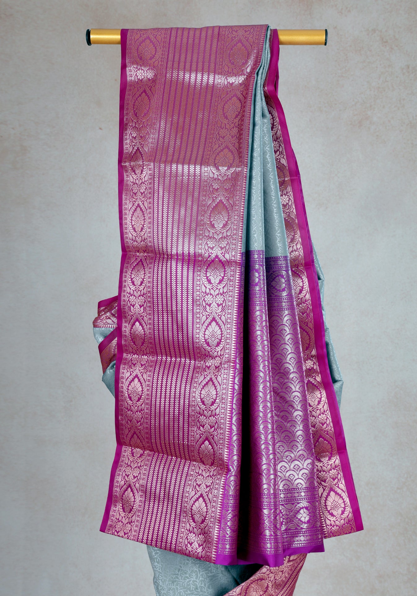 Ice Blue Magenta Silver Border Art Silk Saree - ASS-1-1004 image 6