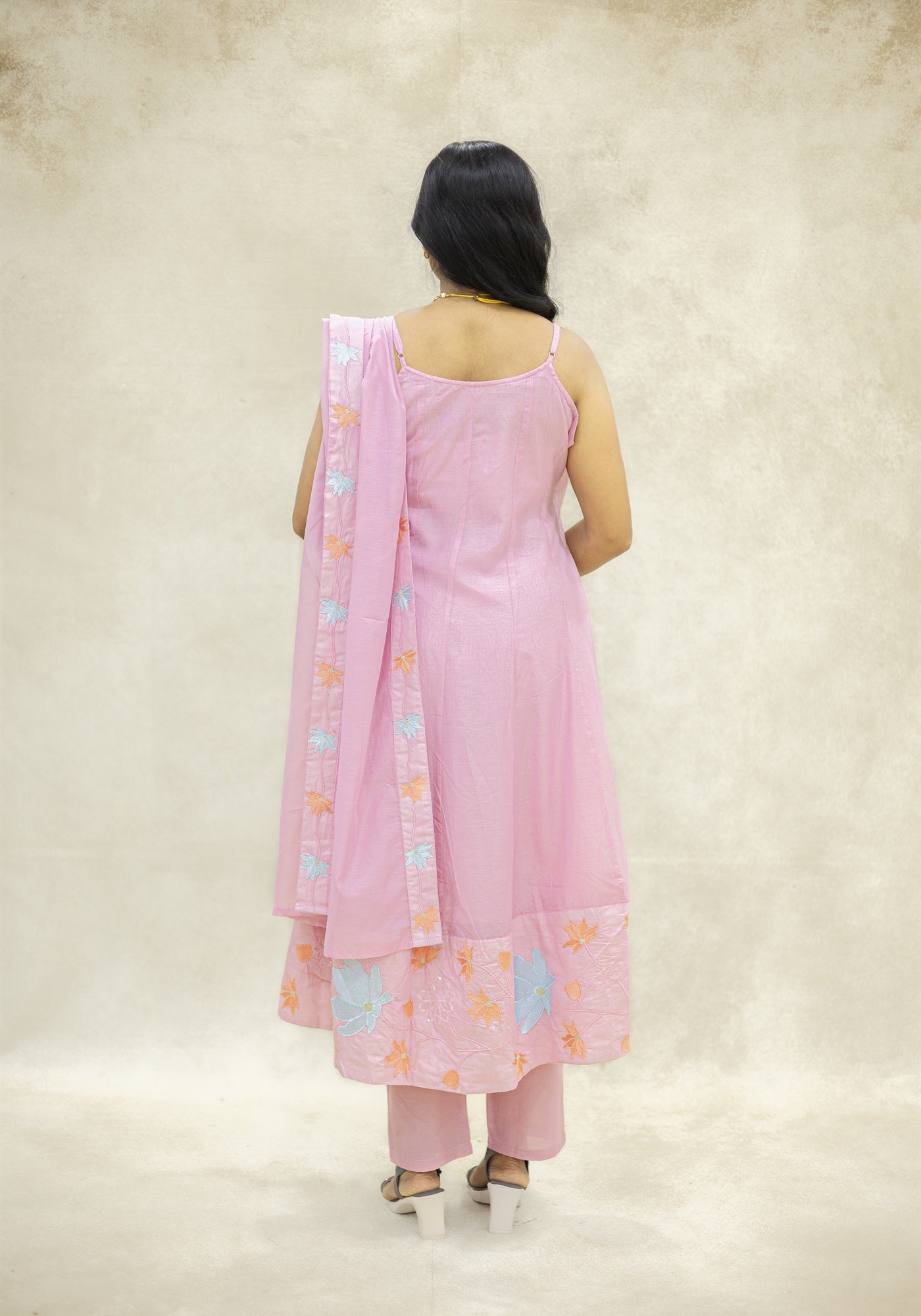 Baby Pink Flared Kurta Pant Set with Dupatta - Baby Pink