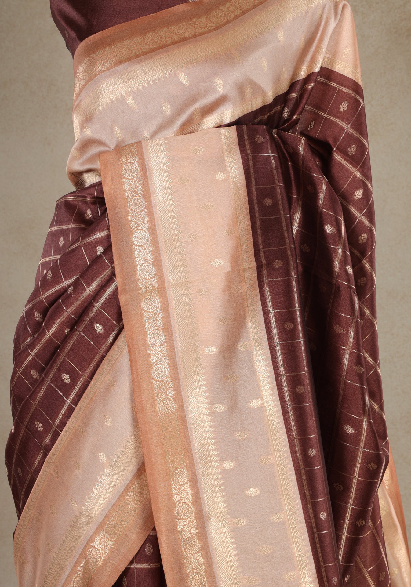 Peach Copper Maroon Woven Tissue Silk Saree - MTS-1-1001 image 6