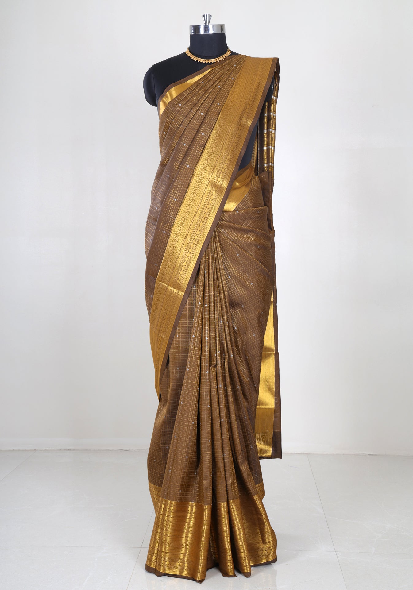 Pure Kanchipuram Art Silk Saree Bronze Brown Gold Zari Border