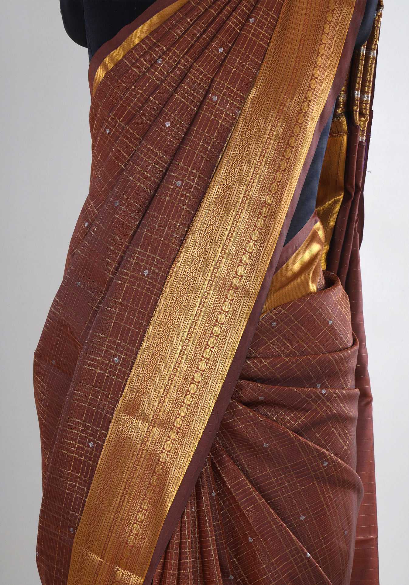 Pure Kanchipuram Art Silk Saree Copper Brown Gold Zari Border