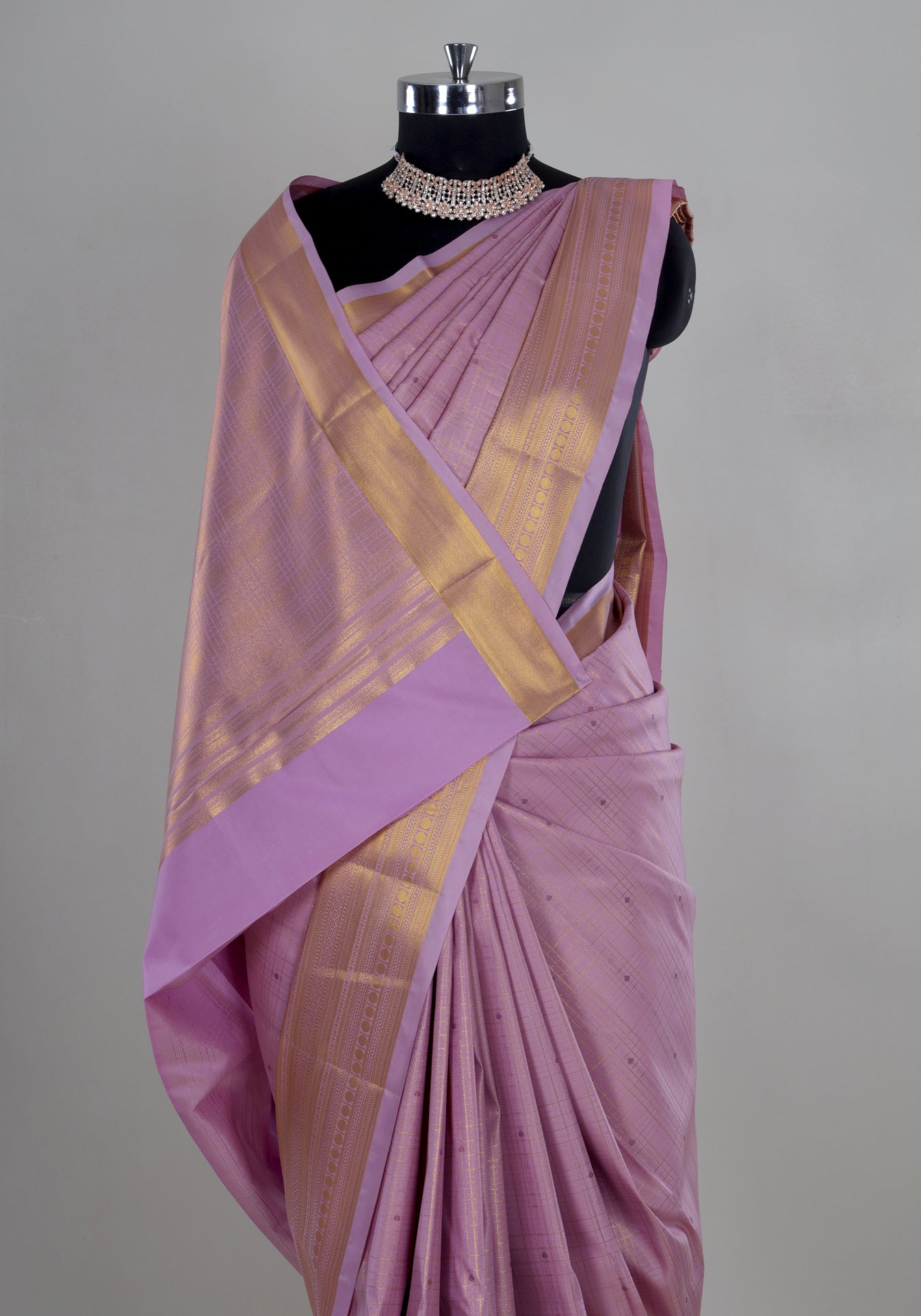 Pure Kanchipuram Art Silk Saree Mauve Pink Gold Border