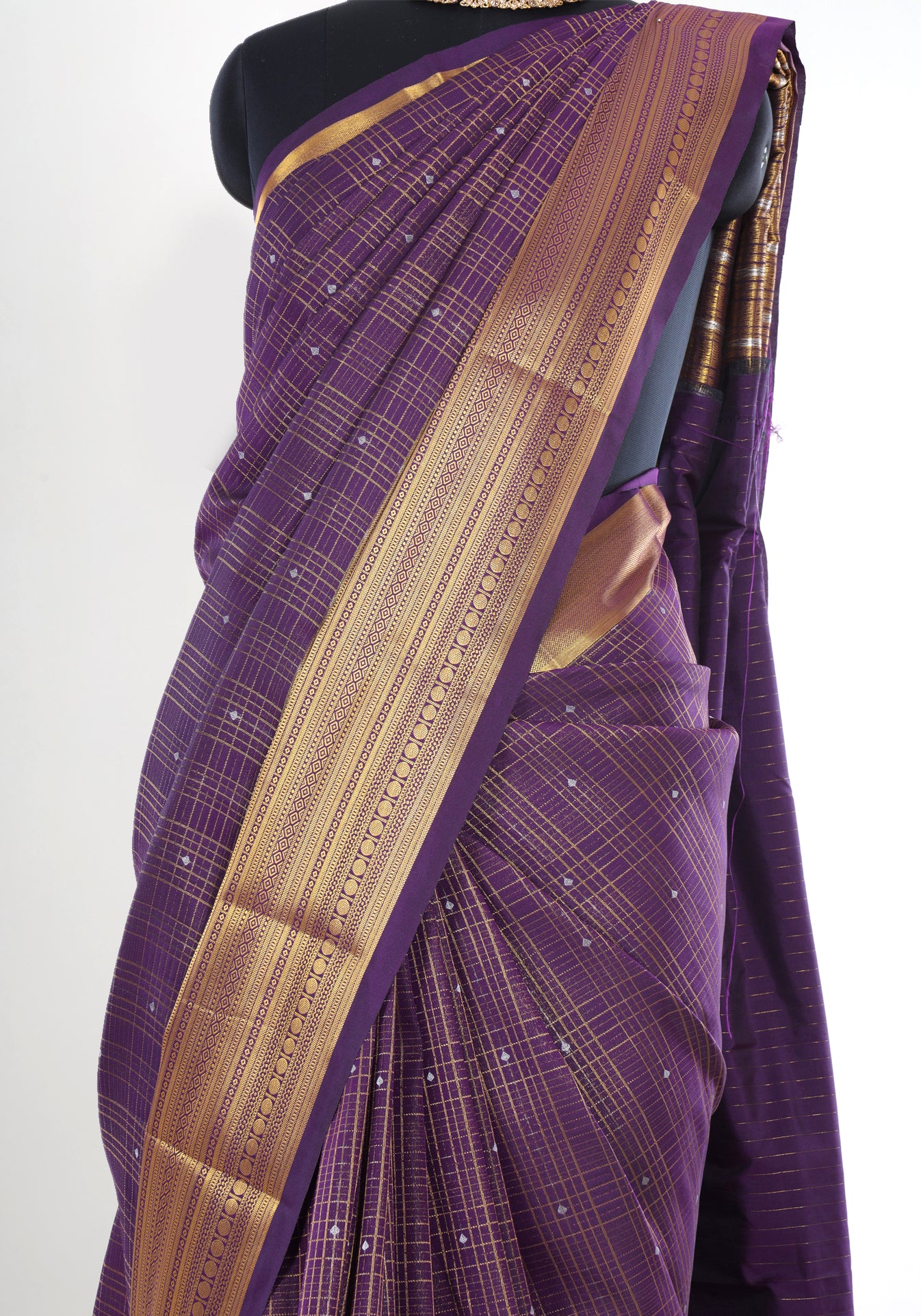 Pure Kanchipuram Art Silk Saree Purple Bronze Gold Pallu