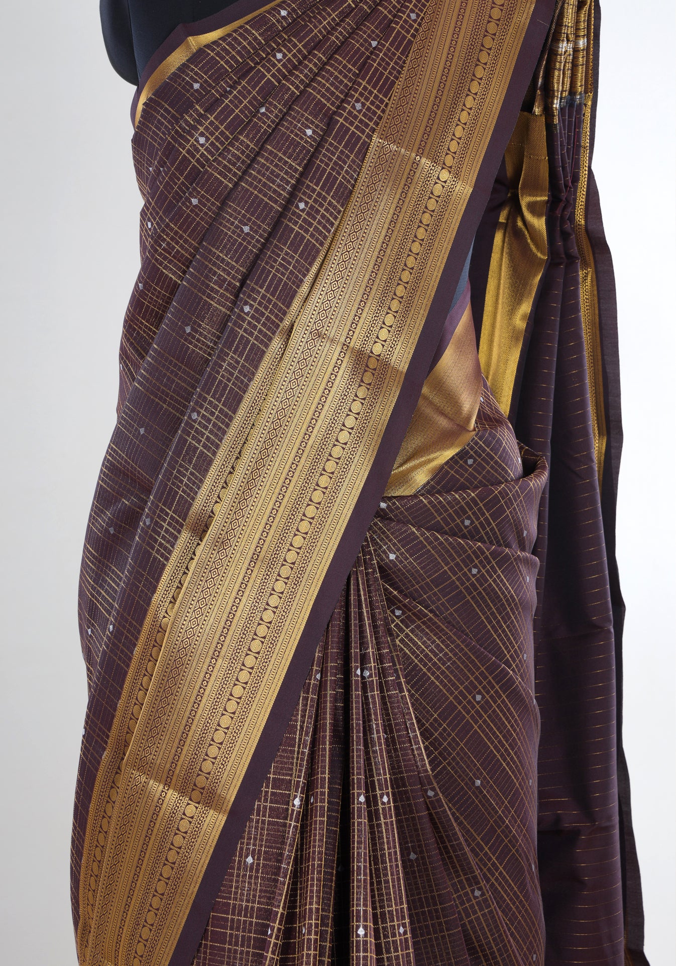 Pure Kanchipuram Art Silk Saree Coffee Brown Bronze Gold Border