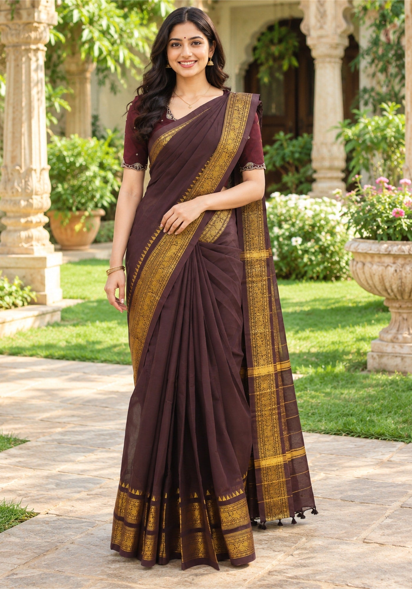 Chettinad Cotton Saree - PCS-1-9024 - full drape - view 1