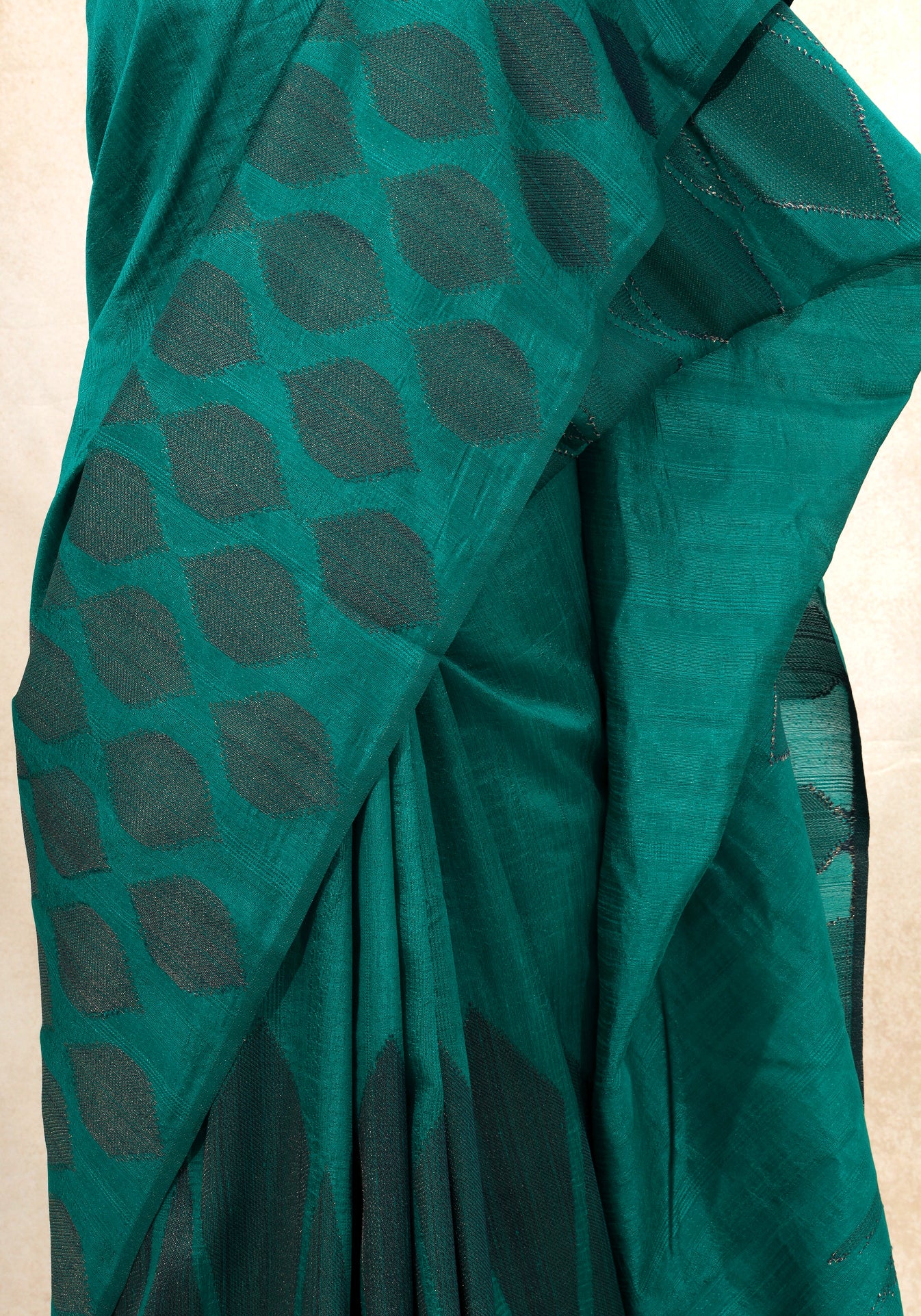 Dhupian Thread Silk Saree Emerald Teal Woven Motif