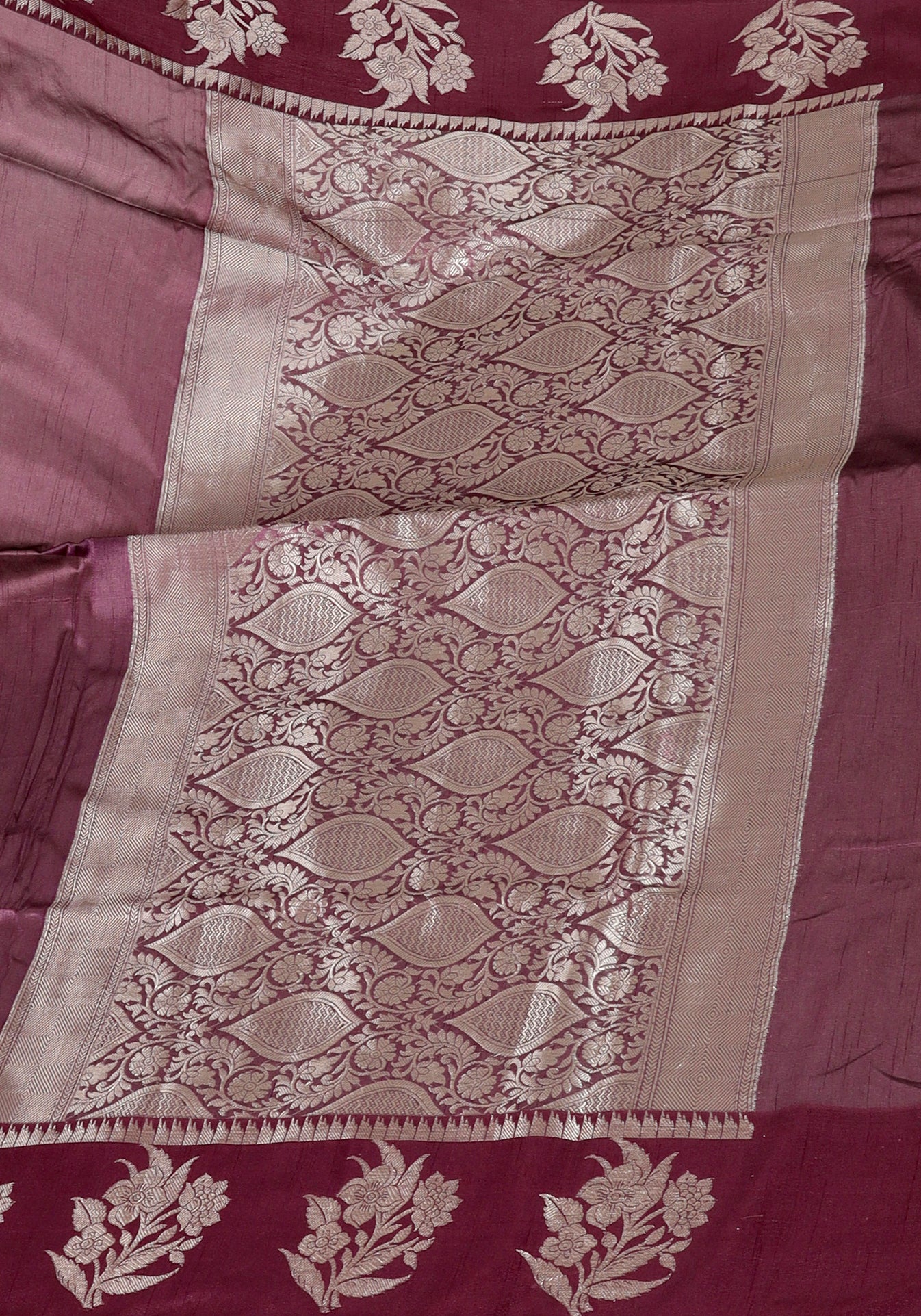 Dhupian Silk Saree Dusty Mauve Silver Floral Border