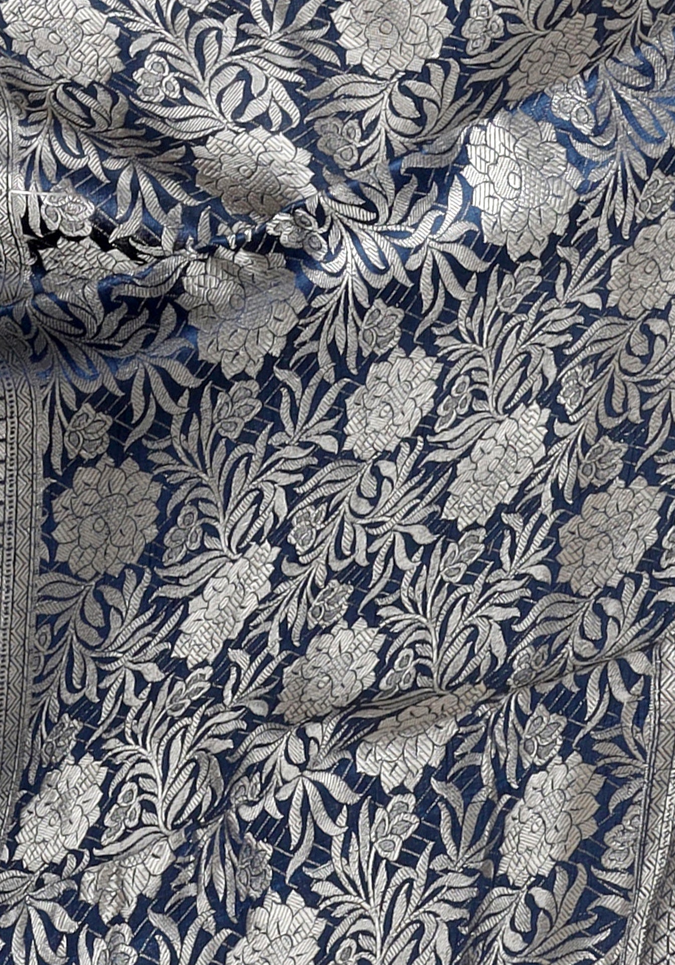 Navy Blue Magenta Silver Motif Fancy Silk Saree - FSS-1-1002