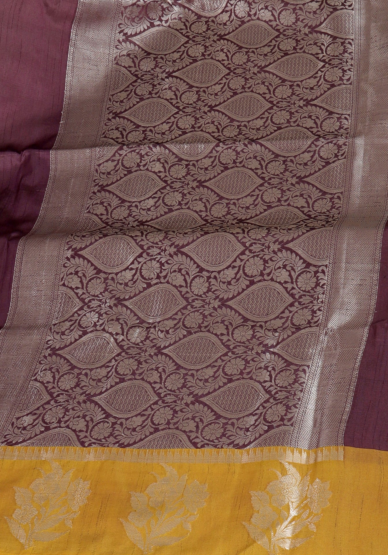Wine Plum Mustard Floral Pallu Fancy Silk Saree - FSS-1-1004