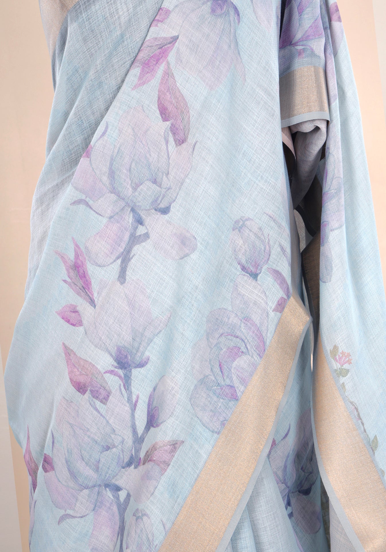 Powder Blue Pastel Floral Soft Organza Saree - FUS-1-1002