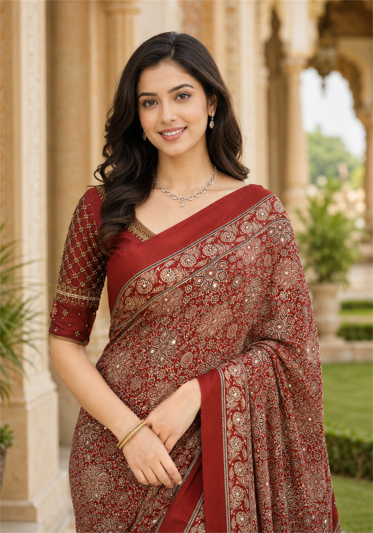Ajrakh Sarees by Ashoka Threads