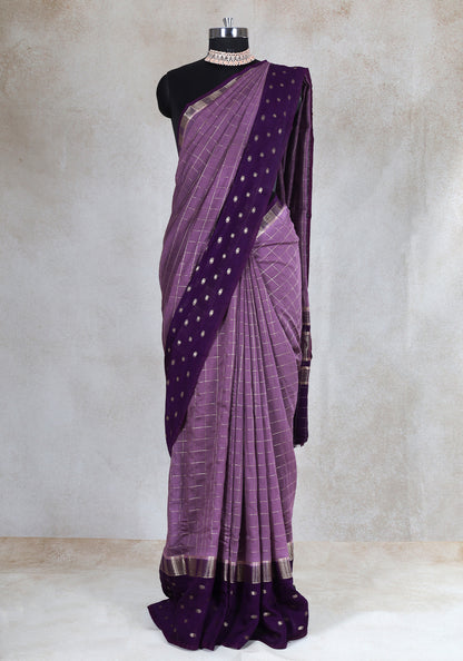 Dusty Lavender Purple Dotted Border Fancy Saree - VGS-1-3002