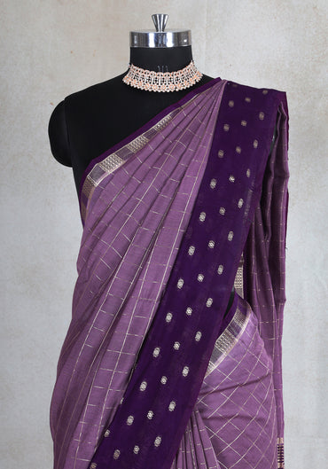 Dusty Lavender Purple Dotted Border Fancy Saree - VGS-1-3002