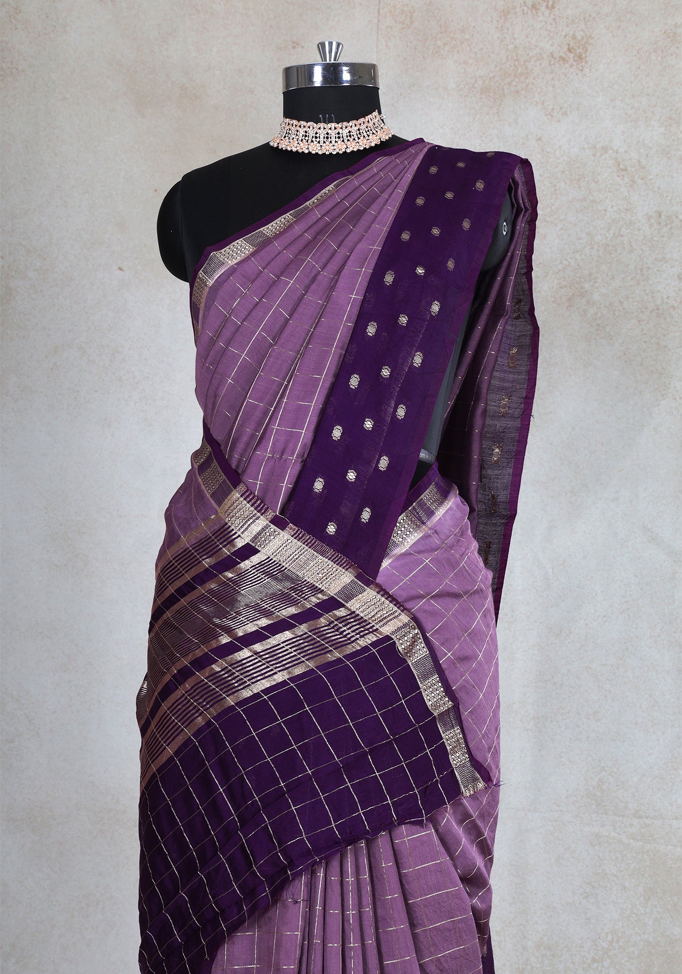 Dusty Lavender Purple Dotted Border Fancy Saree - VGS-1-3002