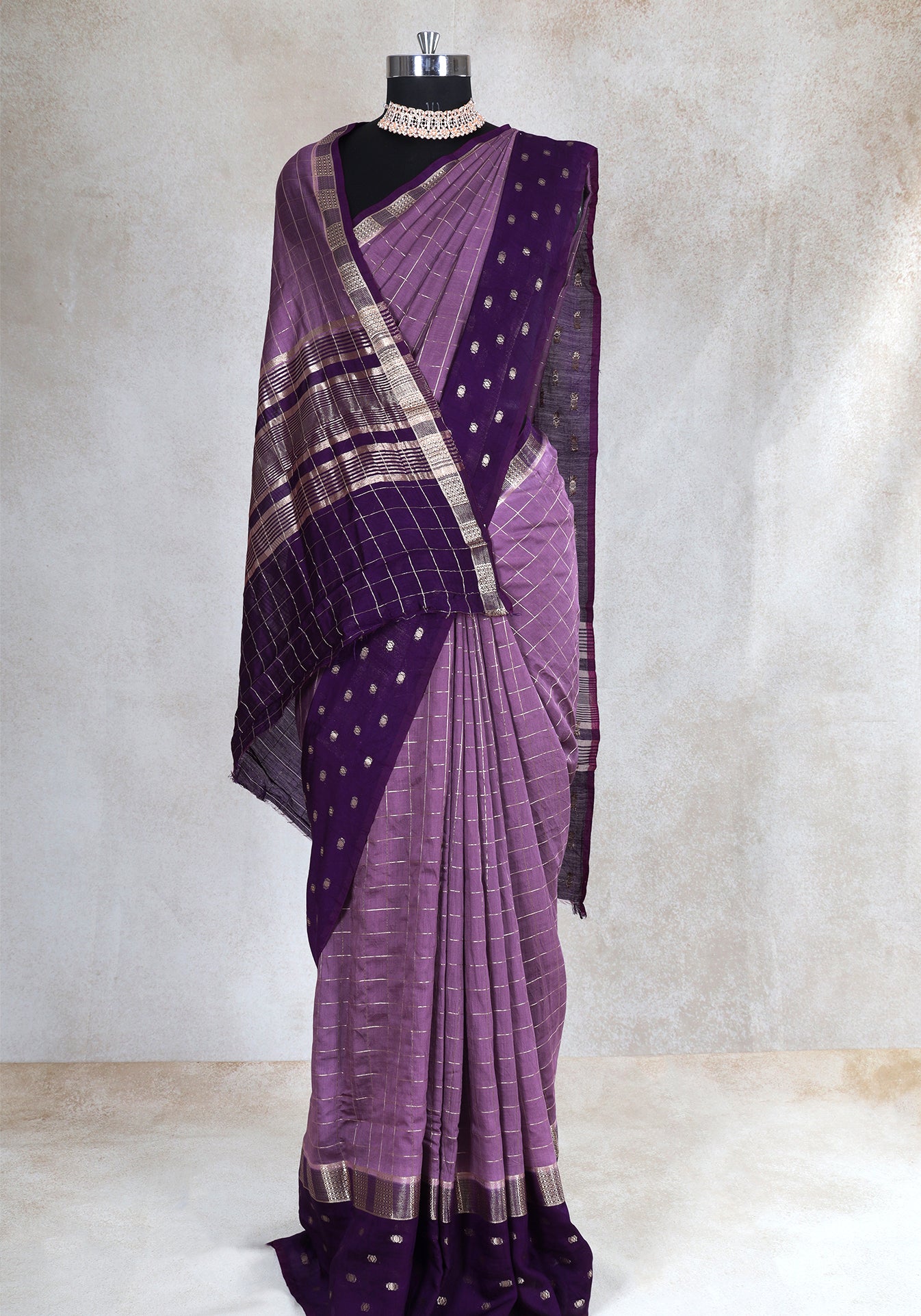 Dusty Lavender Purple Dotted Border Fancy Saree - VGS-1-3002