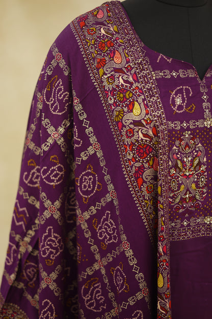 Deep Plum Purple Cotton Embroidered Kurta Pant Set with Dupatta - Ashoka Threads