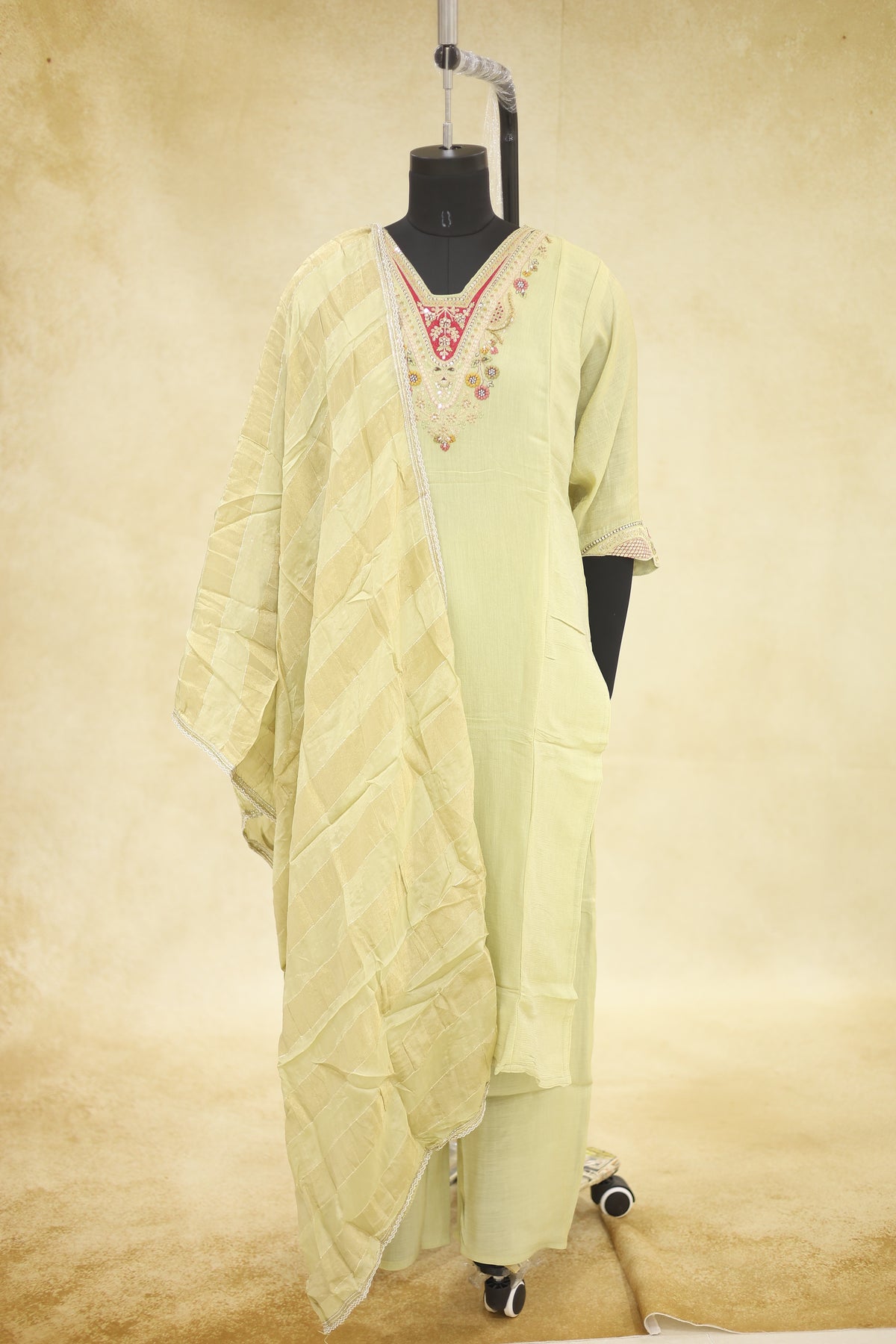Pale Lemon Yellow Cotton Kurta Pant Set with Dupatta - Ashoka Threads
