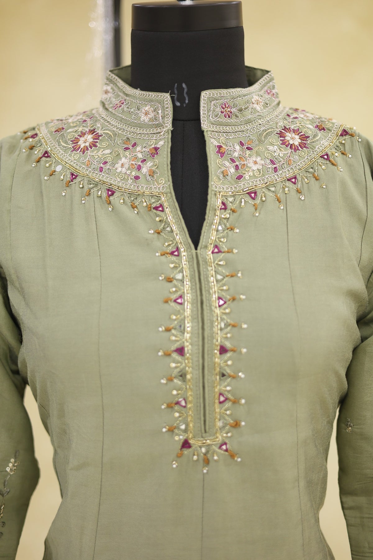 Sage Green Cotton Embroidered Kurta Pant Set with Dupatta - Ashoka Threads