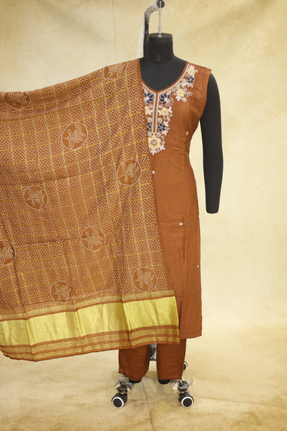 Rust Orange Cotton Sleeveless Kurta Pant Set with Dupatta - Ashoka Threads