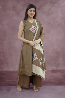Olive Brown Cream Cotton Kurta Pant Set with Dupatta - Ashoka Threads