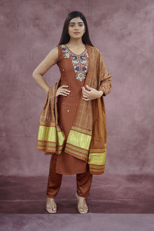 Rust Orange Cotton Sleeveless Kurta Pant Set with Dupatta - Ashoka Threads