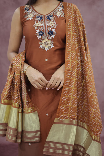Rust Orange Cotton Sleeveless Kurta Pant Set with Dupatta - Ashoka Threads