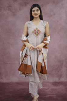 Light Peach Rust Brown Cotton Kurta Pant Set with Dupatta - Ashoka Threads