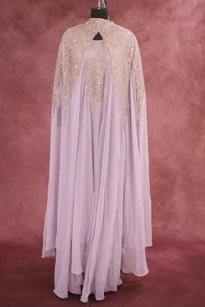 Soft Lavender Embellished Georgette Arabic Cape Gown - Ashoka Threads