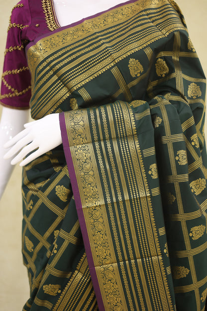 Kanchi with Arani Border Pattu Saree Deep Teal Green with Antique Gold Zari - Ashoka Threads