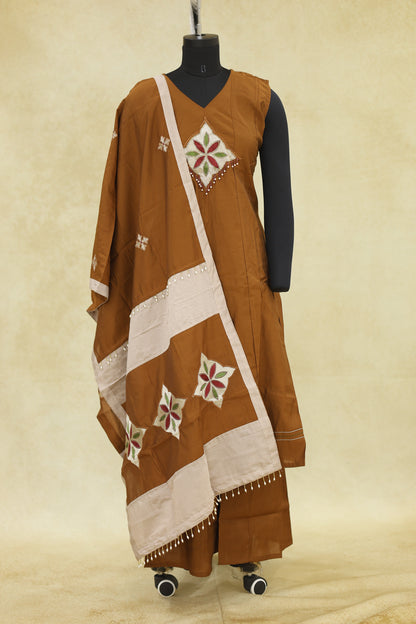 Rust Brown Cream Cotton Kurta Pant Set with Dupatta - Ashoka Threads