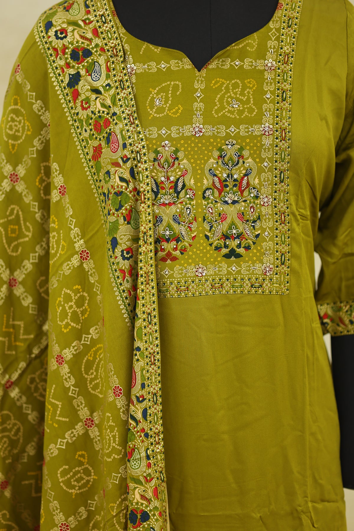 Mustard Yellow Cotton Embroidered Kurta Pant Set with Dupatta - Ashoka Threads