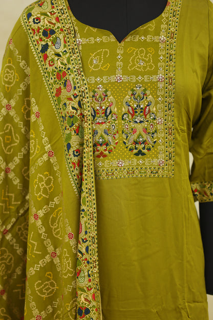Mustard Yellow Cotton Embroidered Kurta Pant Set with Dupatta - Ashoka Threads