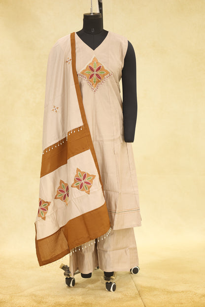 Light Peach Rust Brown Cotton Kurta Pant Set with Dupatta - Ashoka Threads