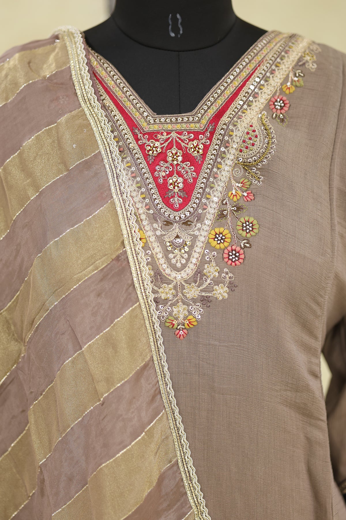 Taupe Brown Cotton Kurta Pant Set with Dupatta - Ashoka Threads