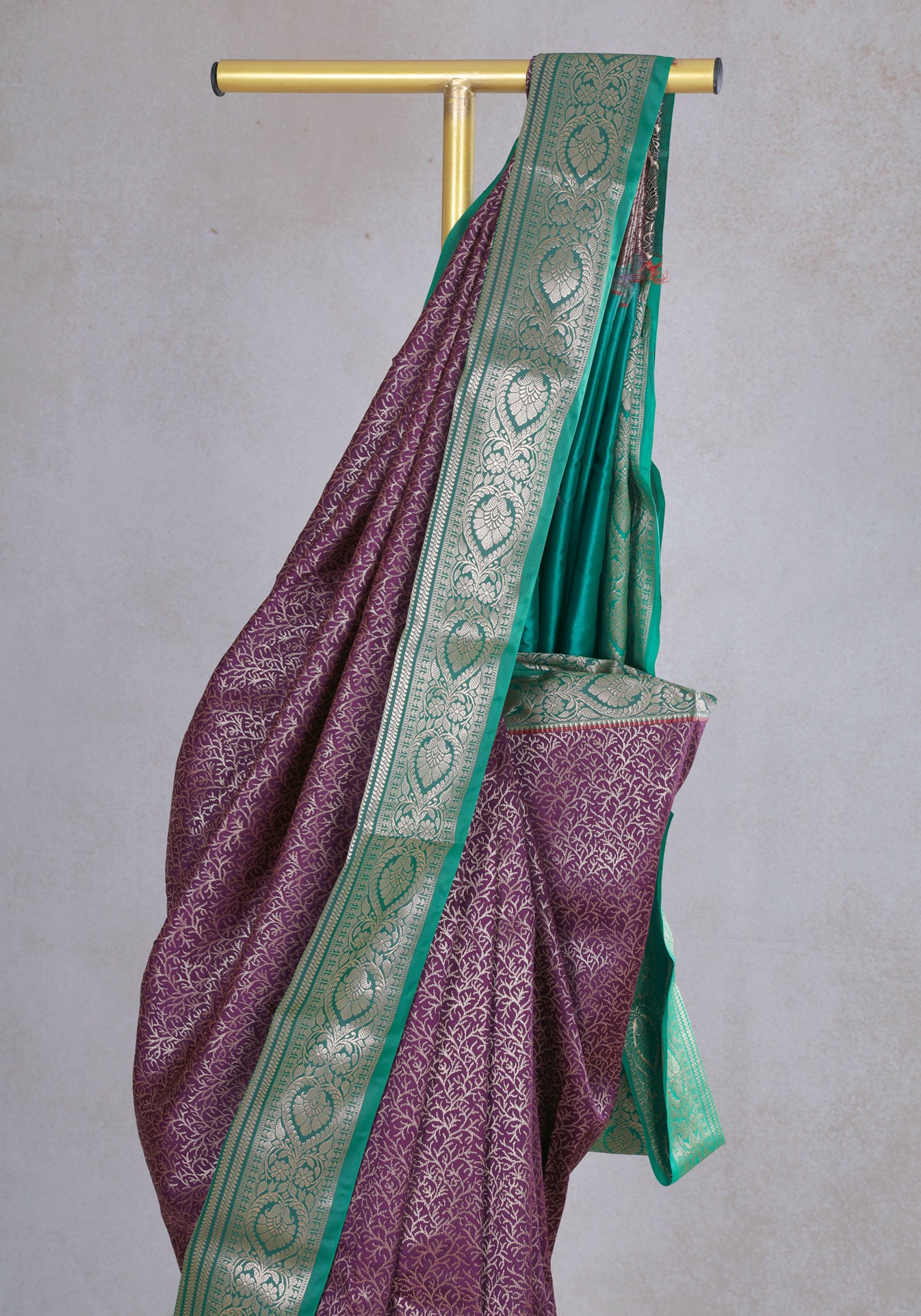 Plum Purple Teal Silver Floral Art Silk Saree - ASS-1-1001 image 3