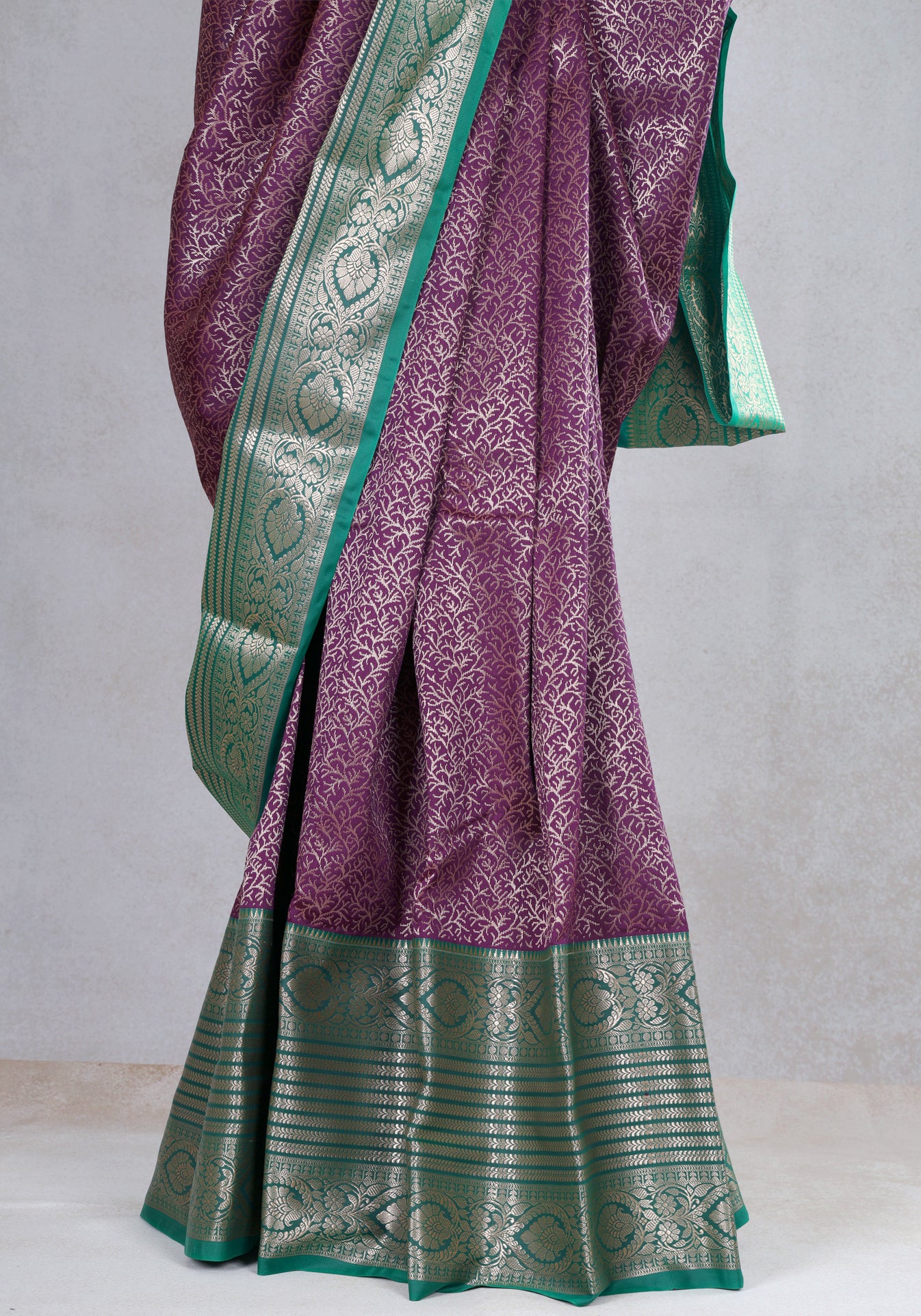 Plum Purple Teal Silver Floral Art Silk Saree - ASS-1-1001 image 4