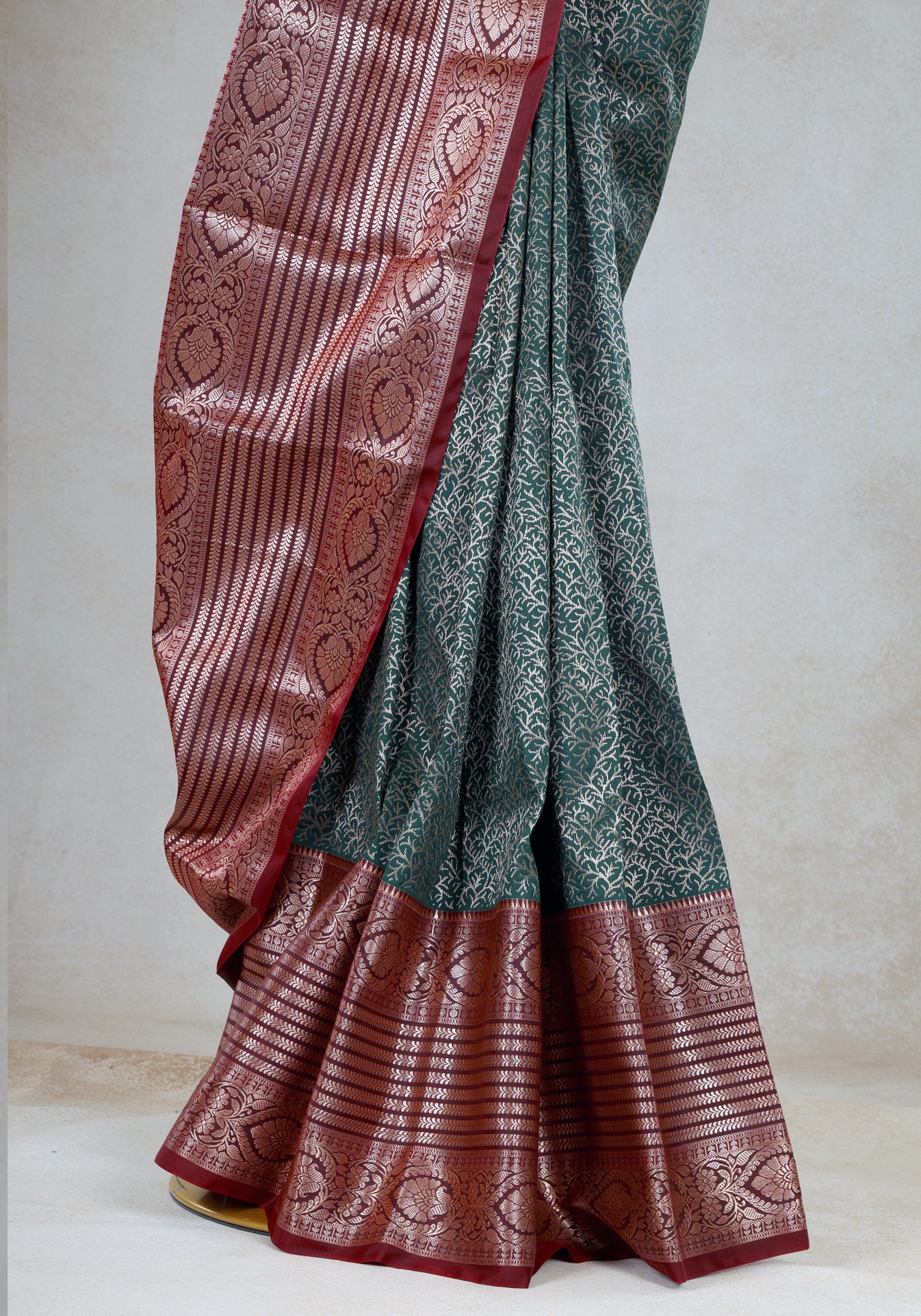 Coral Red Deep Teal Silver Motif Art Silk Saree - ASS-1-1002 image 3