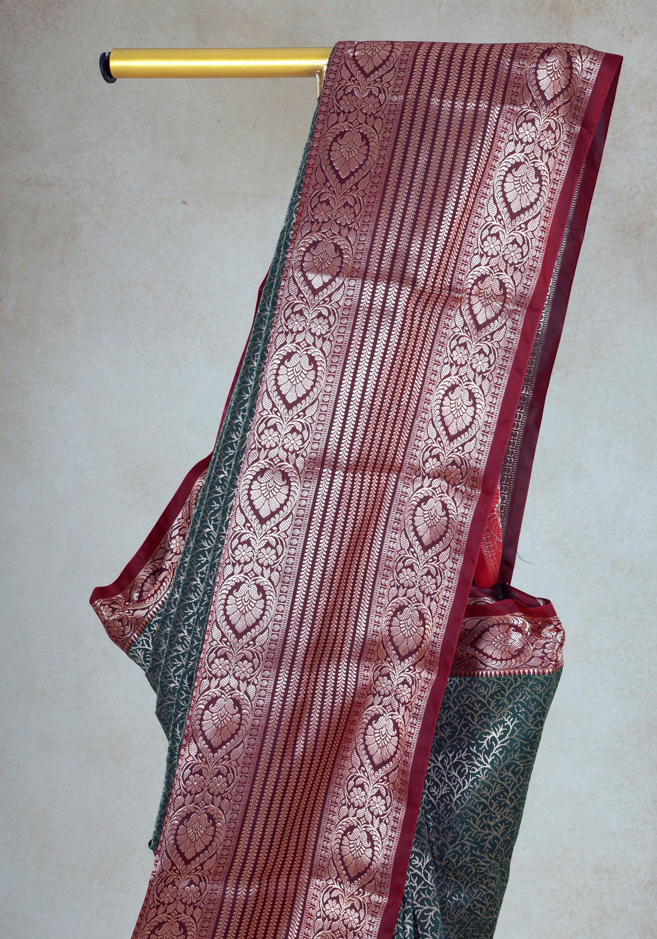 Coral Red Deep Teal Silver Motif Art Silk Saree - ASS-1-1002 image 5