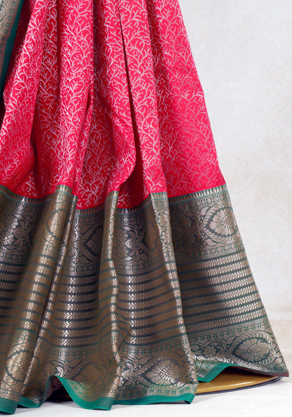 Rani Pink Sea Green Silver Border Art Silk Saree - ASS-1-1003 image 1