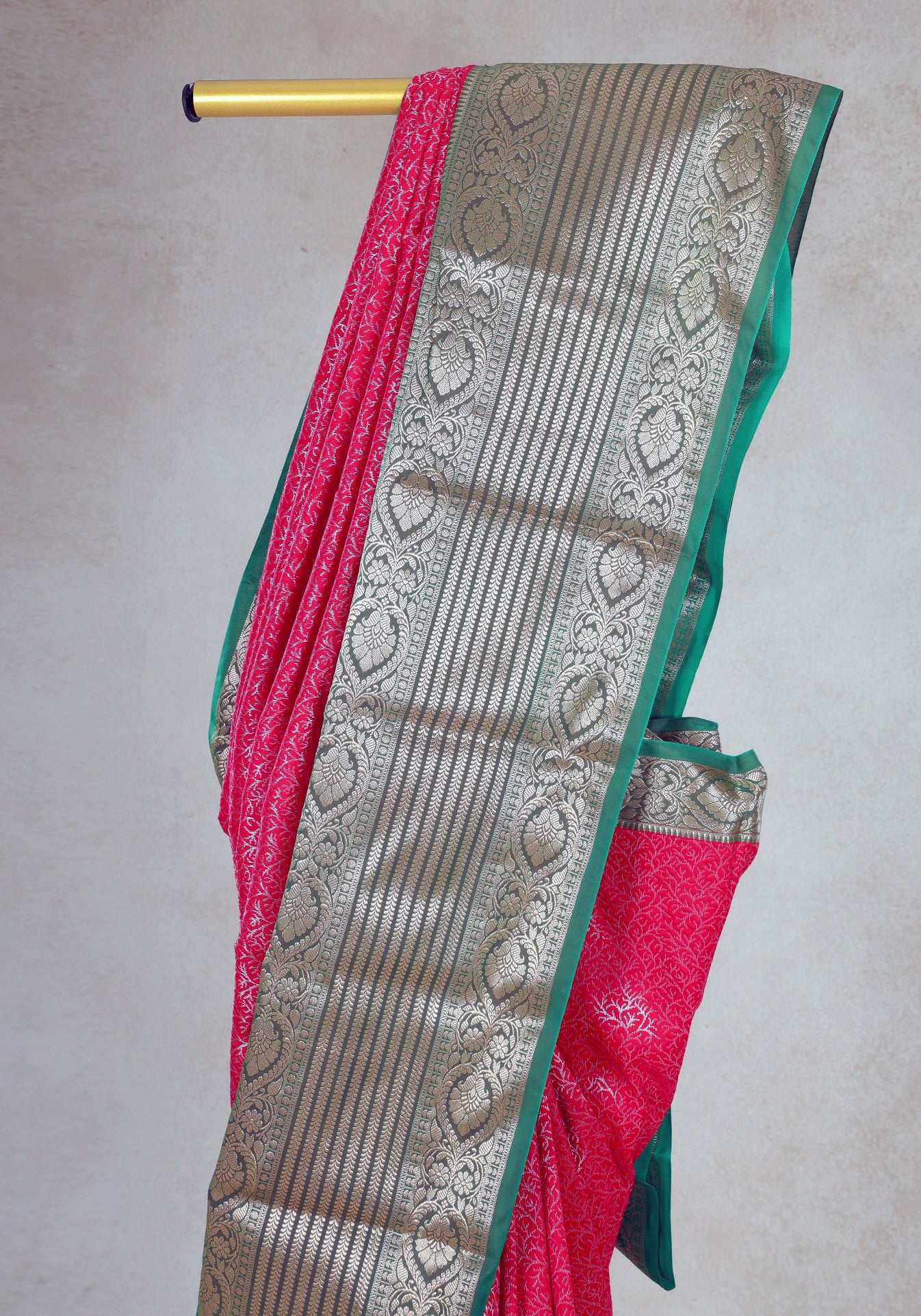 Rani Pink Sea Green Silver Border Art Silk Saree - ASS-1-1003 image 3