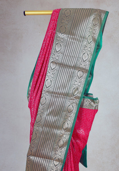 Rani Pink Sea Green Silver Border Art Silk Saree - ASS-1-1003 image 3