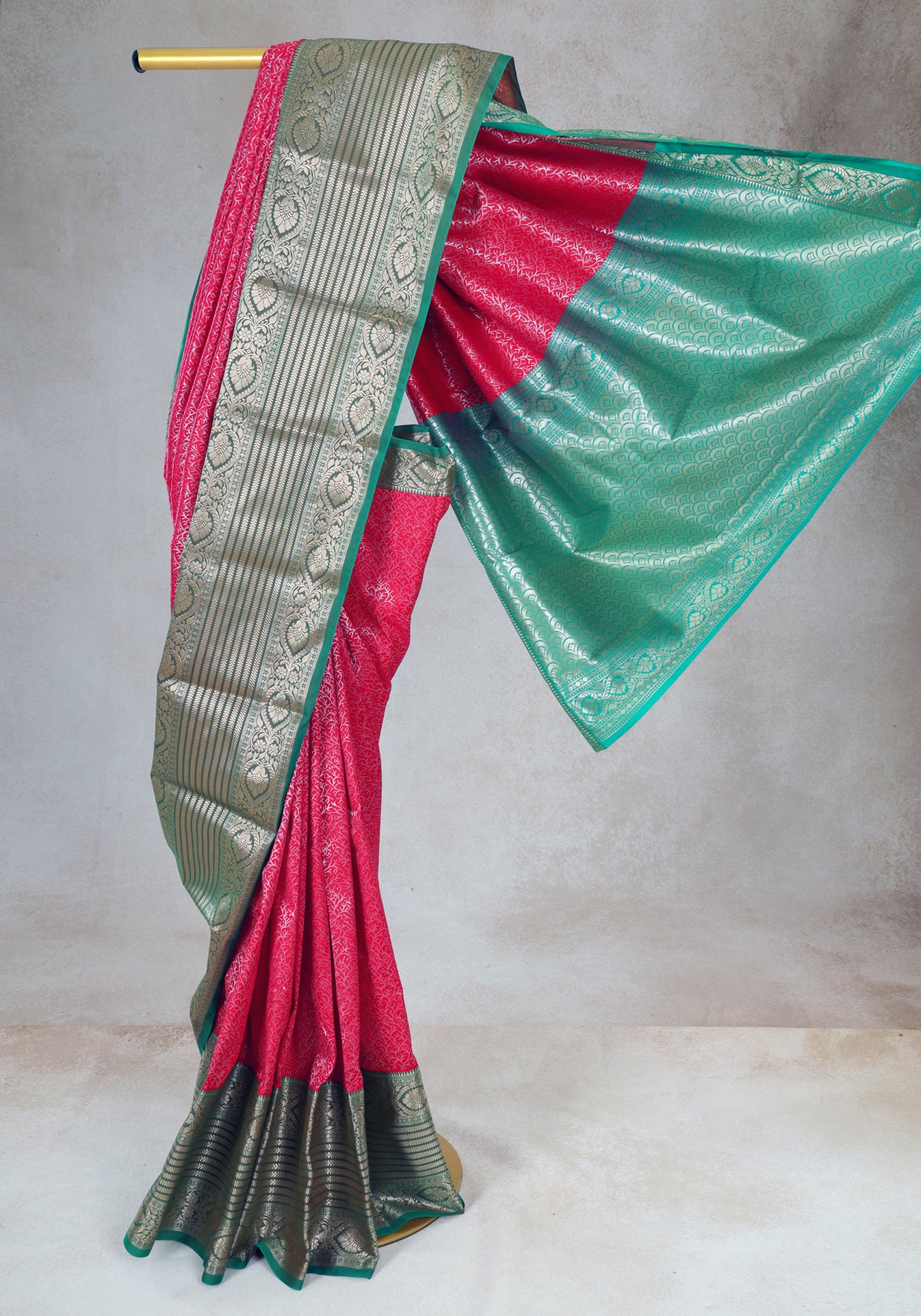 Rani Pink Sea Green Silver Border Art Silk Saree - ASS-1-1003 image 4