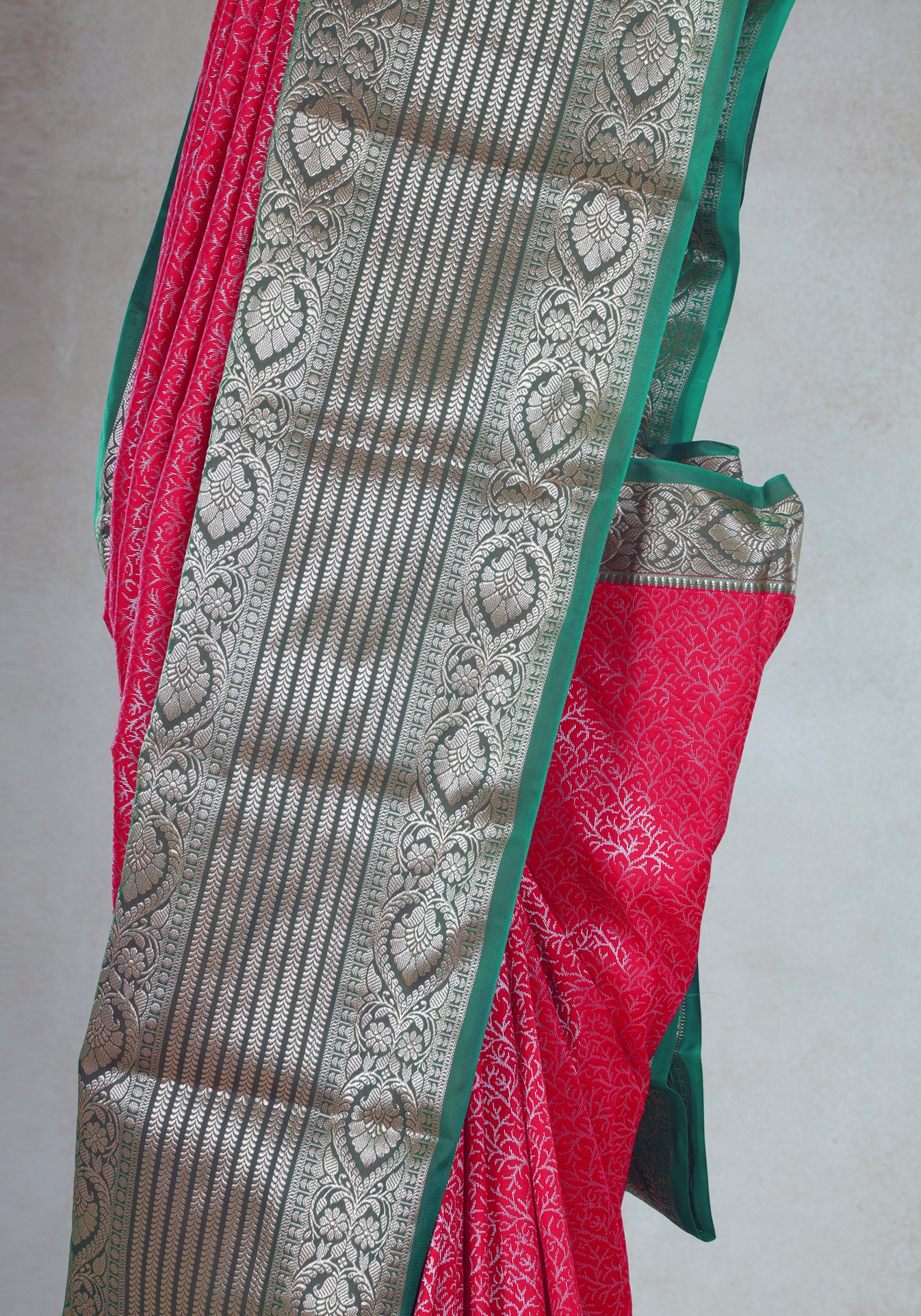 Rani Pink Sea Green Silver Border Art Silk Saree - ASS-1-1003 image 5