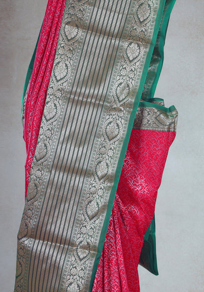 Rani Pink Sea Green Silver Border Art Silk Saree - ASS-1-1003 image 5
