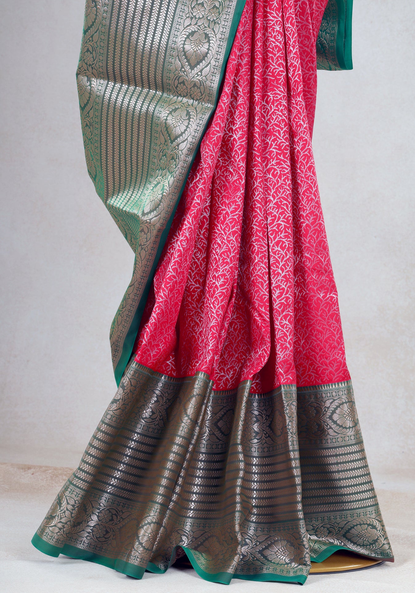 Rani Pink Sea Green Silver Border Art Silk Saree - ASS-1-1003 image 6
