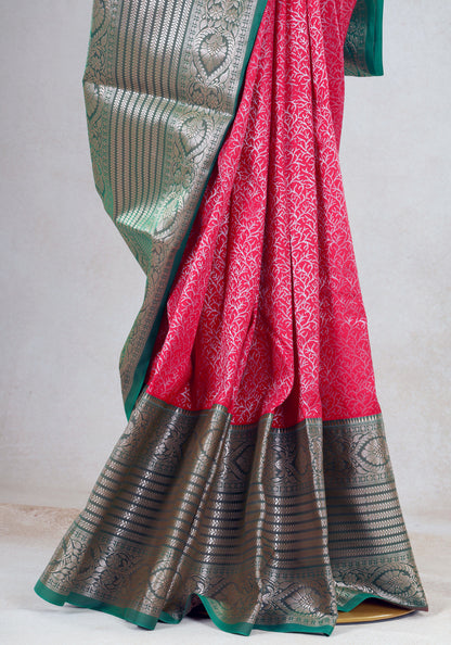 Rani Pink Sea Green Silver Border Art Silk Saree - ASS-1-1003 image 6