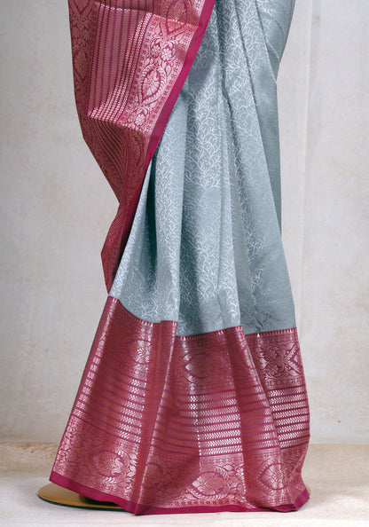 Ice Blue Magenta Silver Border Art Silk Saree - ASS-1-1004 image 1