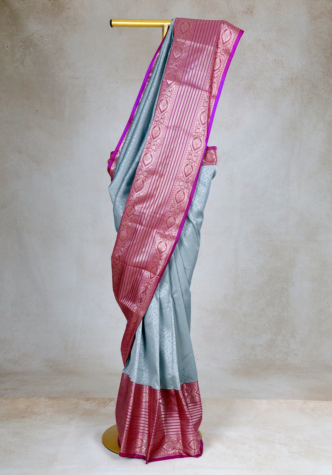 Ice Blue Magenta Silver Border Art Silk Saree - ASS-1-1004 image 3