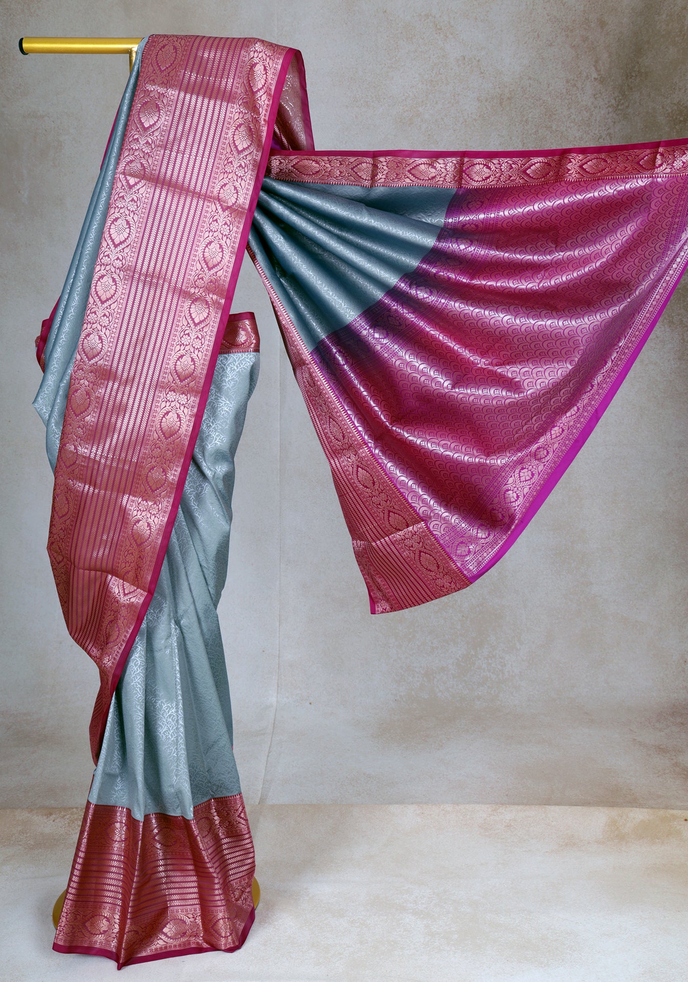 Ice Blue Magenta Silver Border Art Silk Saree - ASS-1-1004 image 4