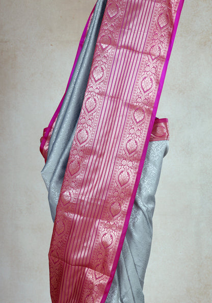 Ice Blue Magenta Silver Border Art Silk Saree - ASS-1-1004 image 5